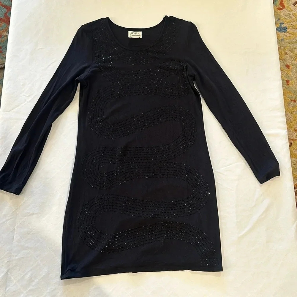 Torn by Ronny Kobo women’s long sleeve mini black bamboo dress large‎